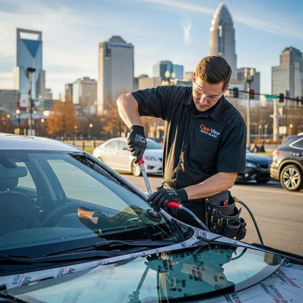Auto Glass Services in Charlotte, NC 1 auto glass technician replacing a windshield in charlotte nc highlighting professional service and urban environment d2fe1ae0 c0cb 4e5f aeee e1faa09b7cb9