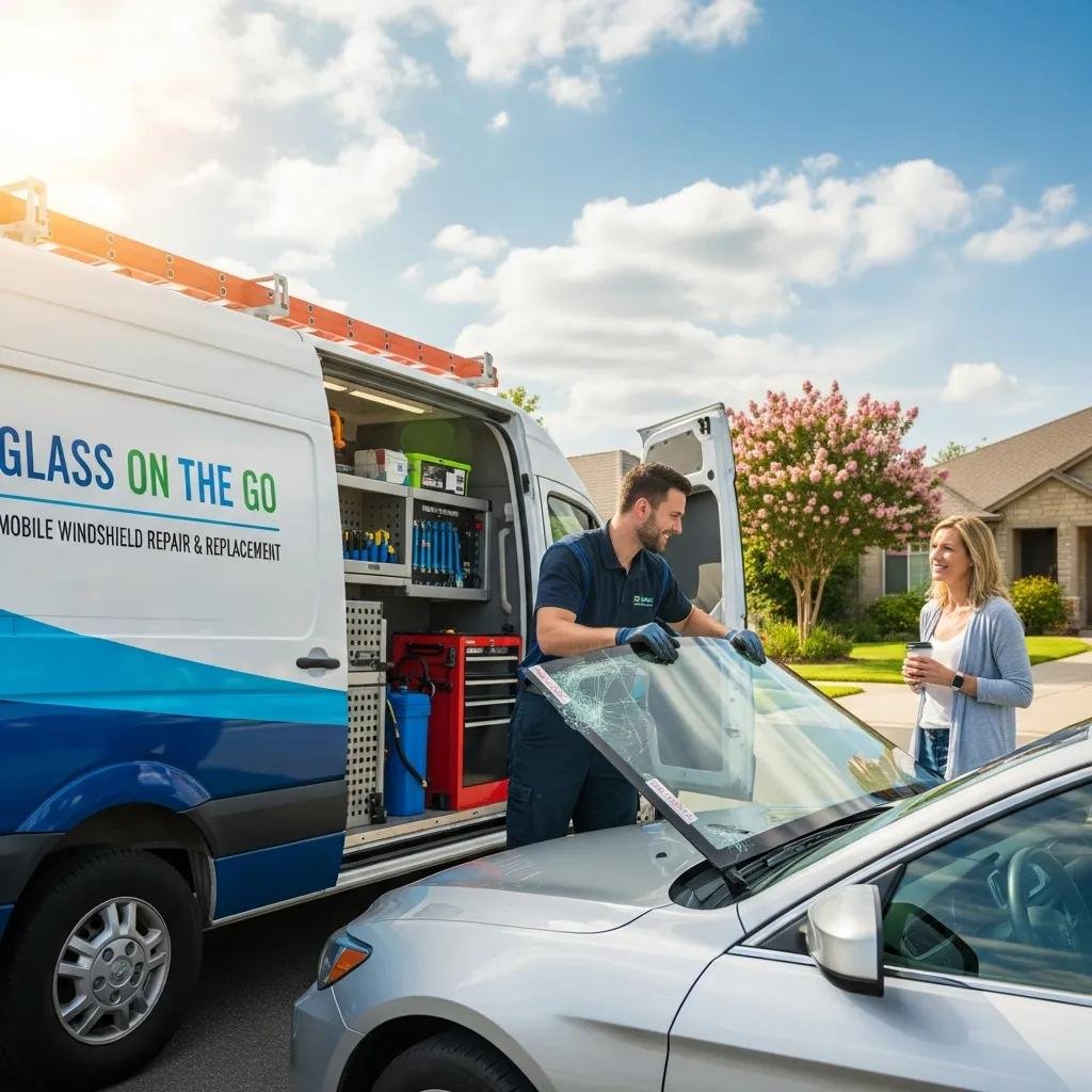 Auto Glass Services in Charlotte, NC 2 Mobile auto glass technician servicing a vehicle at a customer's location, illustrating convenience and customer satisfaction